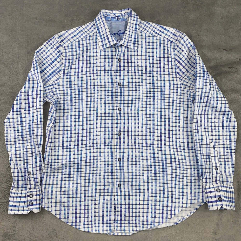 Robert‎ Graham Andres Shirt Men's M Cotton Stretch Watercolor Grid Classic Fit